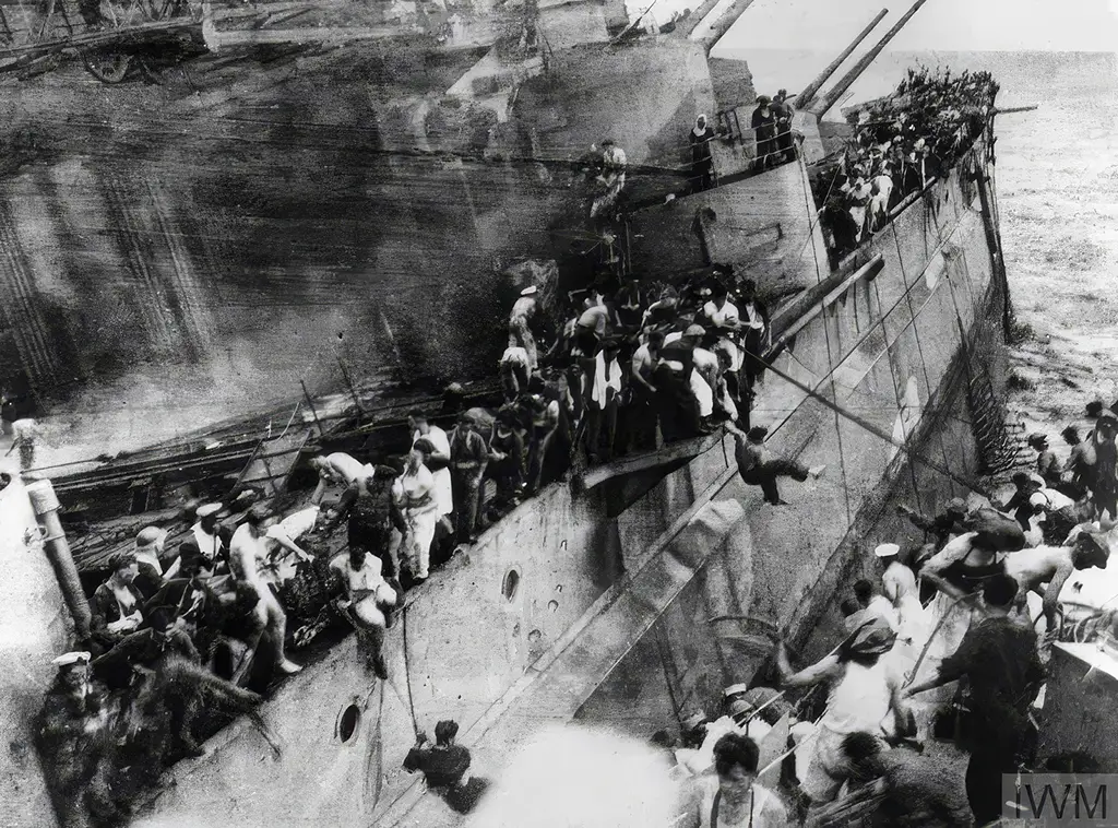 Crew abandoning HMS Prince of Wales